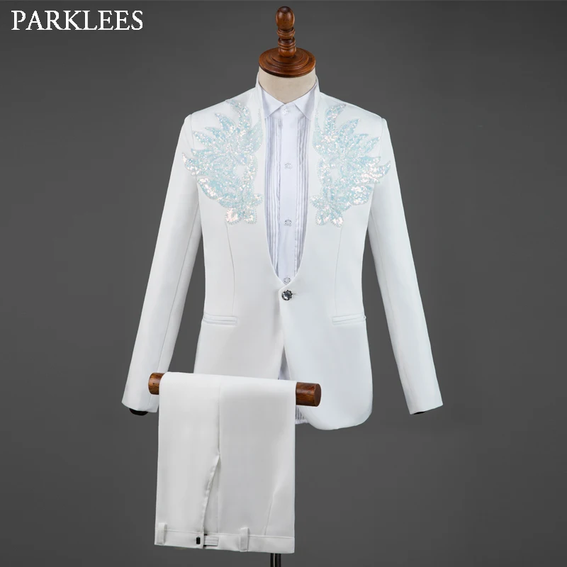 White Mens Suits with Pants Tuxedo Sequin Men Suits for Wedding Stage Costume Homme Slim Fit Mens Suits Set Luxury Groom Suit
White Mens Suits with Pants Tuxedo Sequin Men Suits for Wedding Stage Costume Homme Slim Fit Mens Suits Set Luxury Groom Suit
