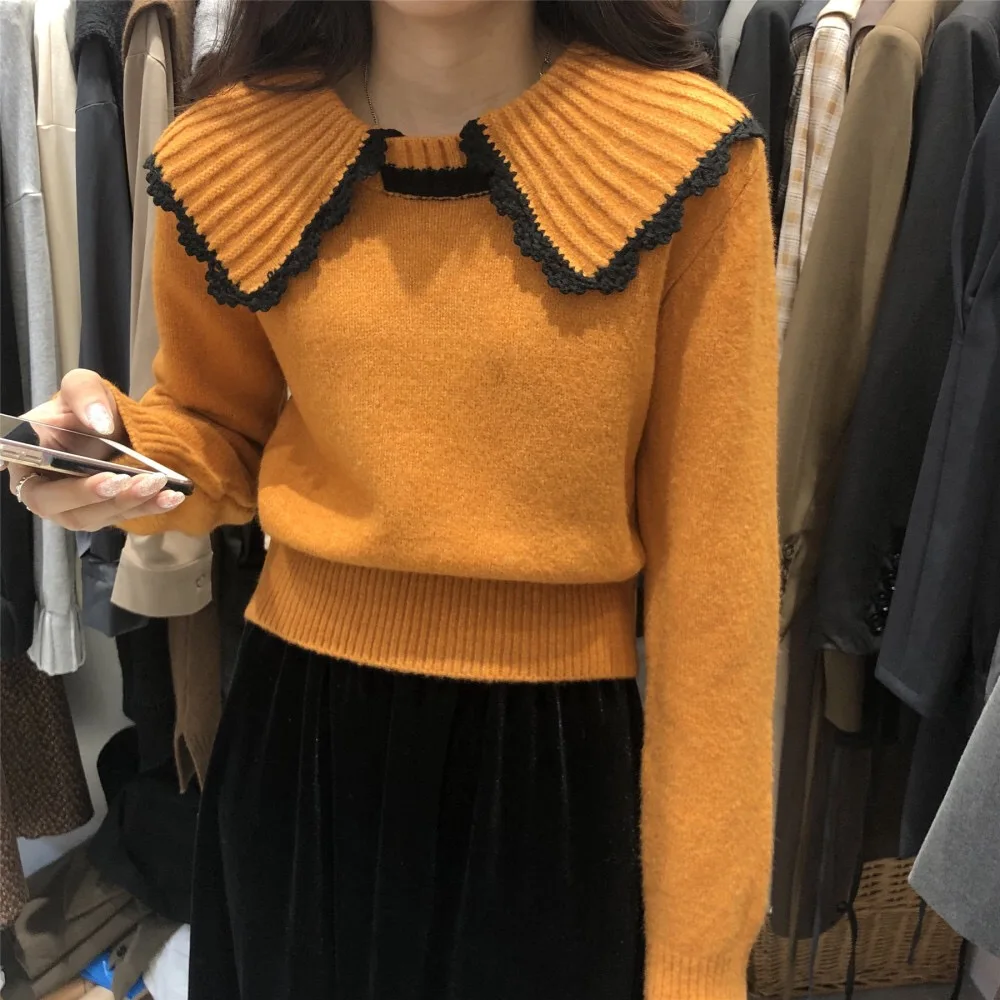 JSXDHK Korean Ladies Fashion Knitting Sweater Autumn Winter Yellow Crochet Peter Pan Collar Thick Short Pullover Sweet Female
JSXDHK Korean Ladies Fashion Knitting Sweater Autumn Winter Yellow Crochet Peter Pan Collar Thick Short Pullover Sweet Female
