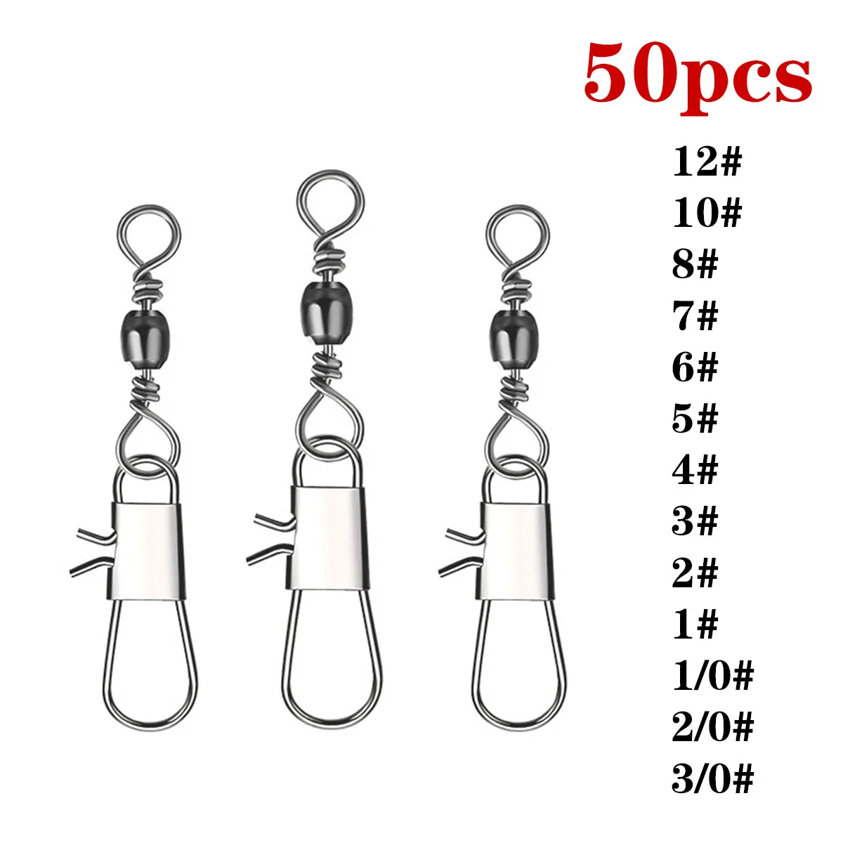 50Pcs/Lot 12# To 3/0# Stainless Steel Fishing Connector Pin Bearing Rolling Swivel Snap Pins Fishing Tackle Accessories
50Pcs/Lot 12# To 3/0# Stainless Steel Fishing Connector Pin Bearing Rolling Swivel Snap Pins Fishing Tackle Accessories