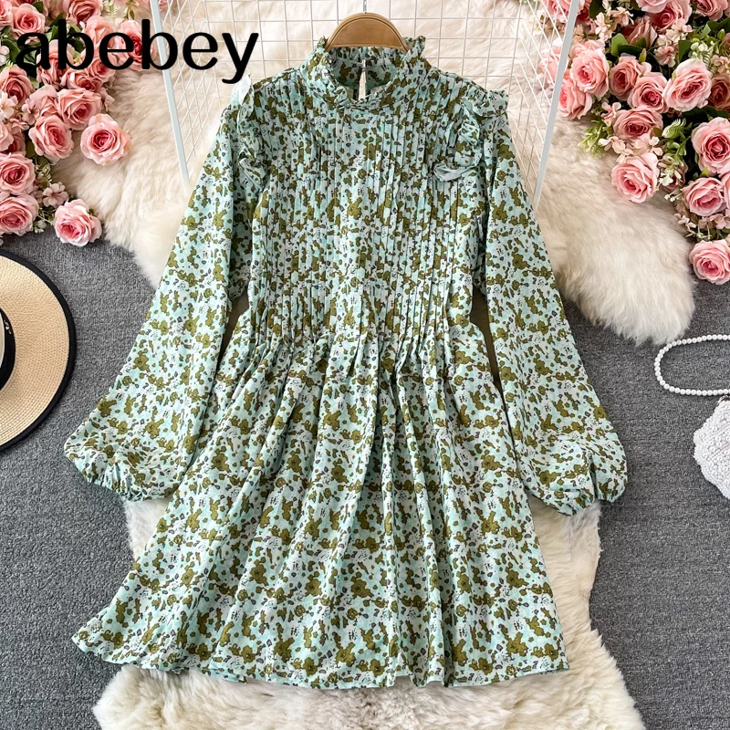 2021 New Spring Autumn Vintage stand collar long sleeve Dress Ruffles high waist pleated floral print short A-line Dress
2021 New Spring Autumn Vintage stand collar long sleeve Dress Ruffles high waist pleated floral print short A-line Dress