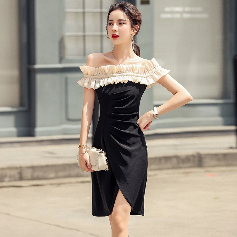 LLZACOOSH 2021 Summer New Slash Neck Sexy Dew Shoulder Women Patchwork Black sleeveless Slim Mini Sheath Dress
LLZACOOSH 2021 Summer New Slash Neck Sexy Dew Shoulder Women Patchwork Black sleeveless Slim Mini Sheath Dress