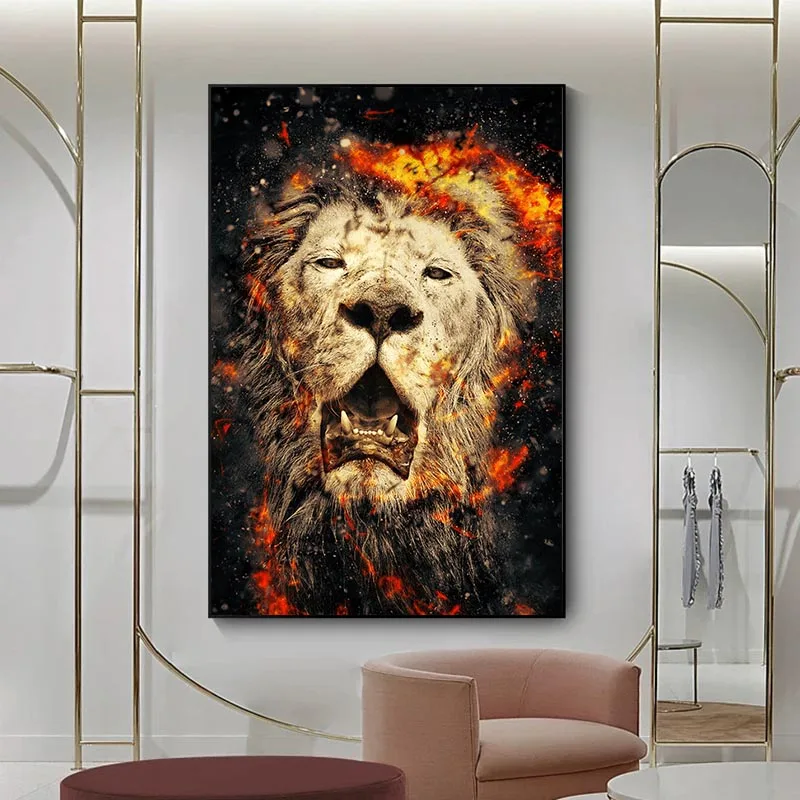 Modern Posters Wall Art Painting Animal Art Canvas Prints Wall Lion Head with Fire Picture for Living Room Decoration Cuadros
Modern Posters Wall Art Painting Animal Art Canvas Prints Wall Lion Head with Fire Picture for Living Room Decoration Cuadros