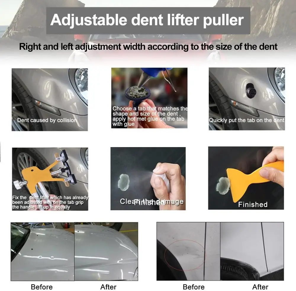 Gliston Car Dent Removal Puller Repair Removal Tool Car PDR Dent Glue Tabs for Auto Repair
Gliston Car Dent Removal Puller Repair Removal Tool Car PDR Dent Glue Tabs for Auto Repair