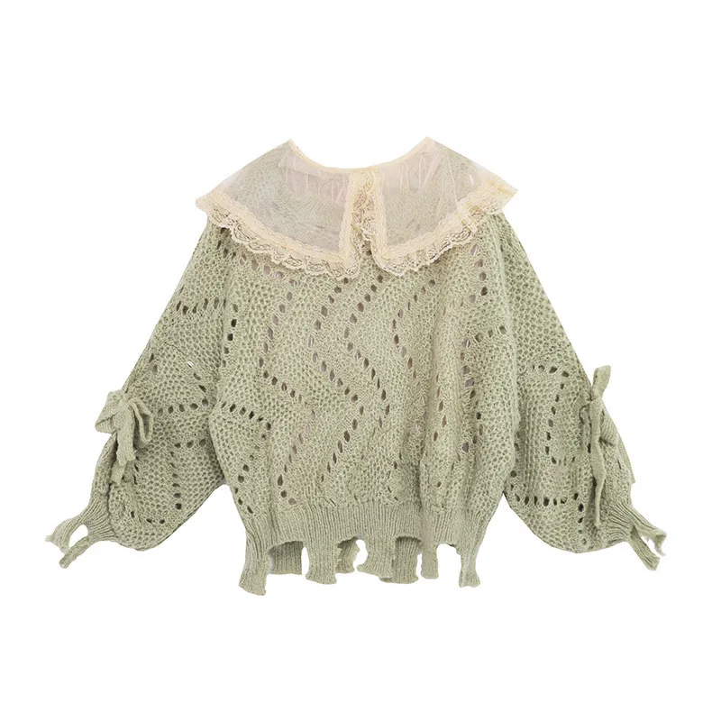 Fashion Women Sweater Set 2020 Autumn Chic Hook Bowtie Green Knitted Sweater Lace Shirt Kawaii Pullovers Vintage Sueter Mujer 
Fashion Women Sweater Set 2020 Autumn Chic Hook Bowtie Green Knitted Sweater Lace Shirt Kawaii Pullovers Vintage Sueter Mujer