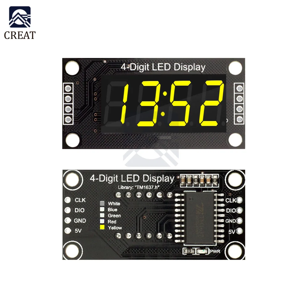 

0.36" 0.36 Inch Yellow TM1637 7 Segments Digital Display Tube 4-Digit LED Module Board For Arduino Diy Electronic