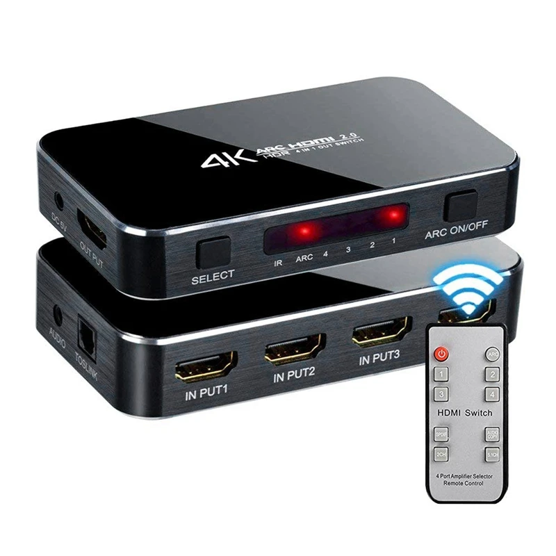 Коммутатор HDMI 2,0, 4K HDR, 4 в 1, с выходом аудиосигнала 3,5 Jack, оптоволоконный кабель ARC разветвитель для HDTV, для PS4
Коммутатор HDMI 2,0, 4K HDR, 4 в 1, с выходом аудиосигнала 3,5 Jack, оптоволоконный кабель ARC разветвитель для HDTV, для PS4