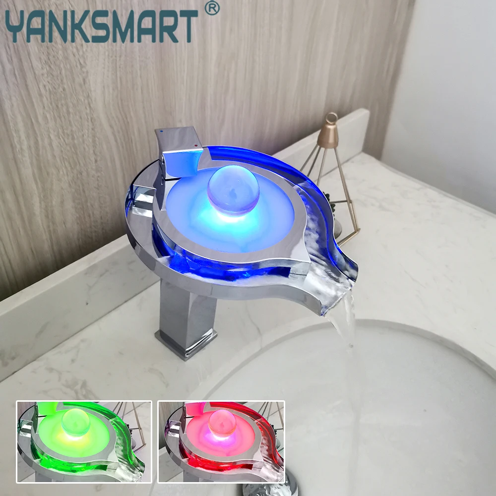 YANKSMART LED Bathroom Faucet Waterfall Deck Mounted Basin Tap Chrome Brass Single Handle Faucets Grifo Lavabo Mixer Water Taps
YANKSMART LED Bathroom Faucet Waterfall Deck Mounted Basin Tap Chrome Brass Single Handle Faucets Grifo Lavabo Mixer Water Taps