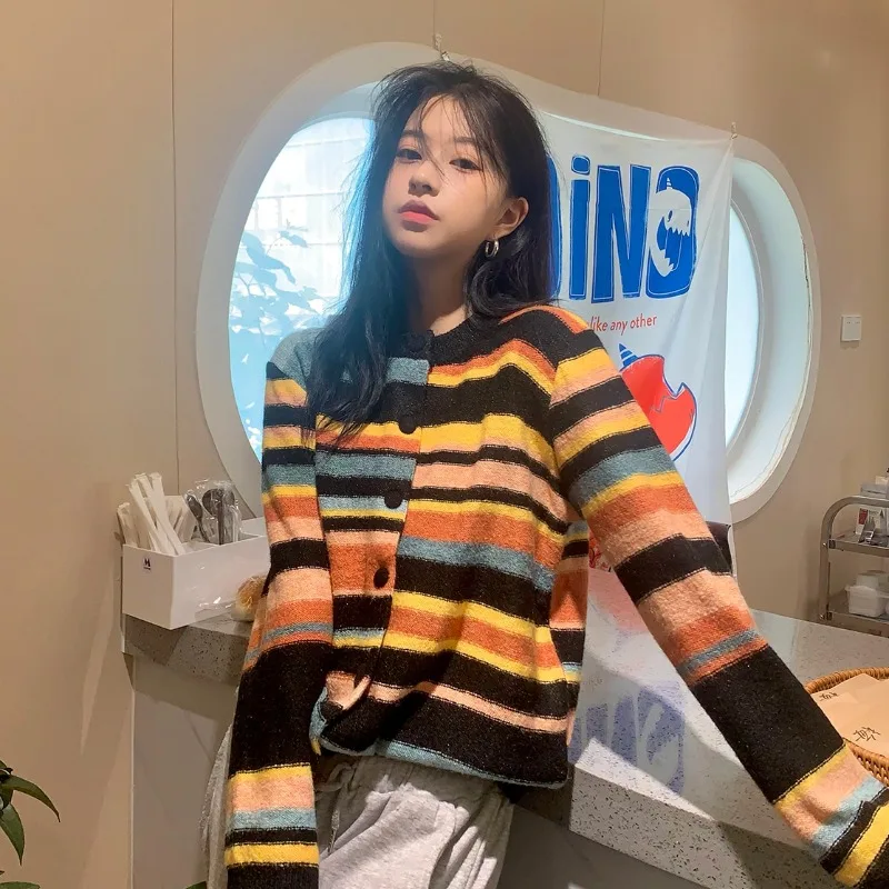 Повседневный Свободный кардиган в разноцветную полоску, женские весенне-осенние винтажные Джемперы в японском стиле, трикотажные свитера, ...
Повседневный Свободный кардиган в разноцветную полоску, женские весенне-осенние винтажные Джемперы в японском стиле, трикотажные свитера, ...
