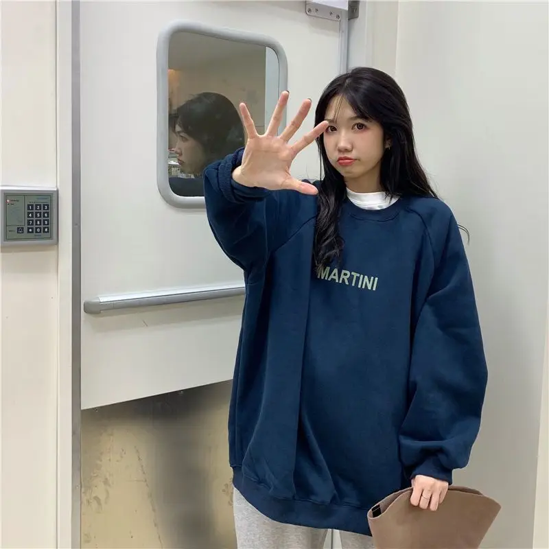 O-neck Sweatshirt Women Academy Plus Velvet Thick Korean Version Loose Hoodless Full-sleeved Shirt 2022 Autumn Winter Clothes
O-neck Sweatshirt Women Academy Plus Velvet Thick Korean Version Loose Hoodless Full-sleeved Shirt 2022 Autumn Winter Clothes