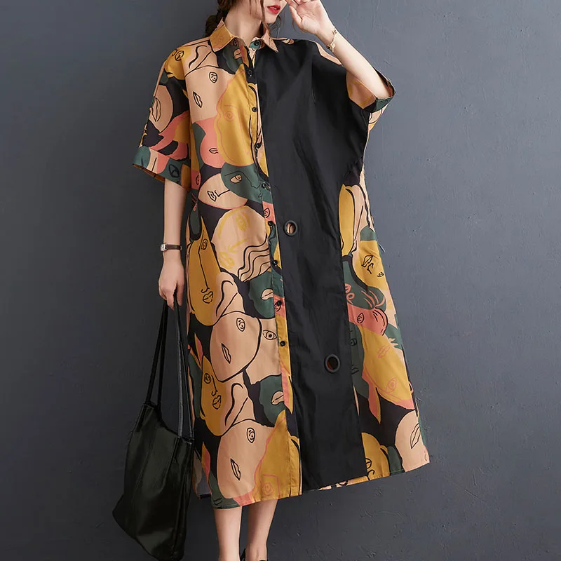 2021 Summer New Print Splice Dress Women Large Size Cotton Maid Dress Robe Female Vintage Korean One Piece Sundress Shirts Dress
2021 Summer New Print Splice Dress Women Large Size Cotton Maid Dress Robe Female Vintage Korean One Piece Sundress Shirts Dress