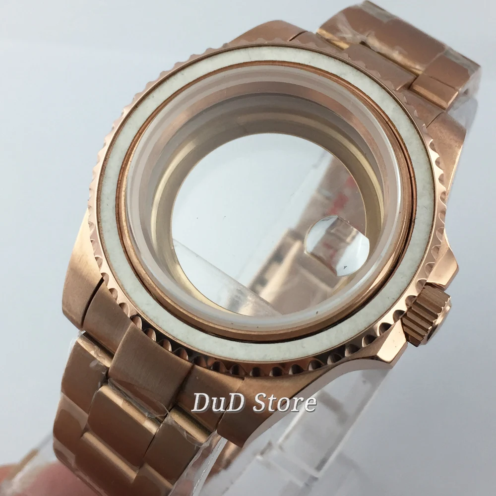 

40mm Rose gold case sapphire glass oyster bracelet fit NH35 NH36 ETA 2836 Mingzhu DG2813 3804 Miyota 8215 8205 821A movement