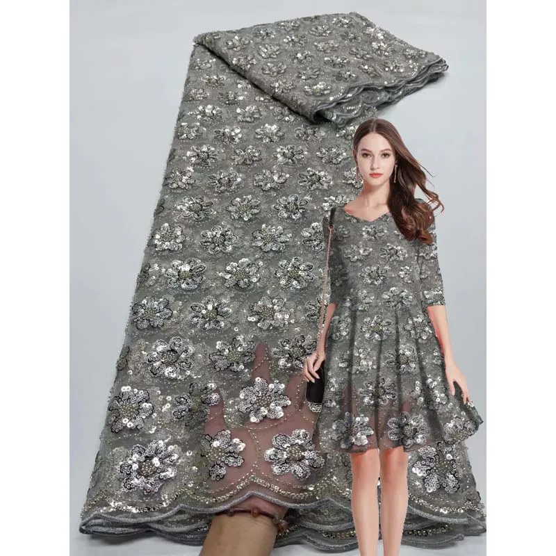 Grey African Lace Fabric High Quality Sequins Flannel French Nigerian Tulle Lace Fabric For wedding
Grey African Lace Fabric High Quality Sequins Flannel French Nigerian Tulle Lace Fabric For wedding
