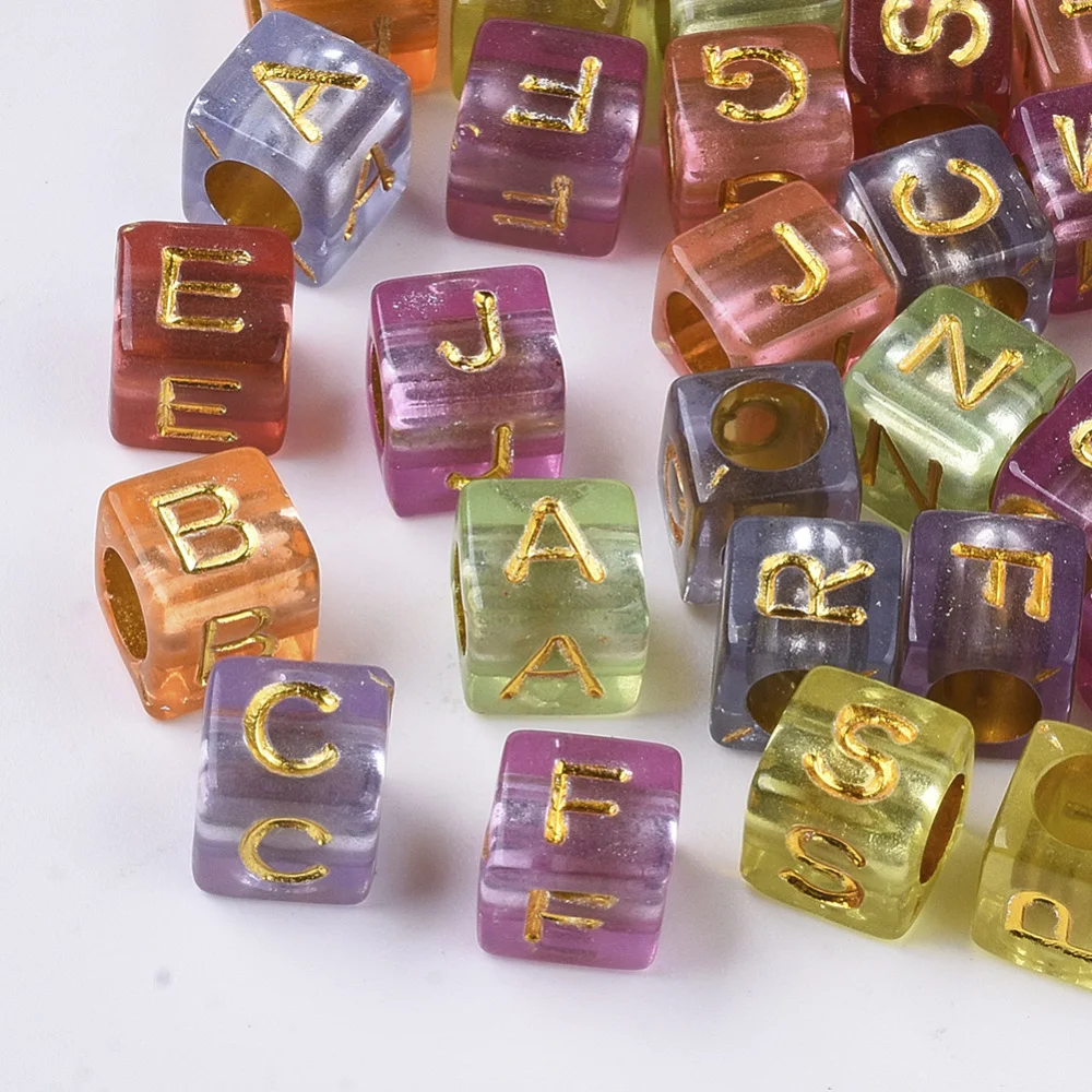 

500g Transparent Plated Acrylic Beads Cube with Random Initial Letter Mixed Color 6x6x6mm Hole: 3.5mm about 3840PCS /500g