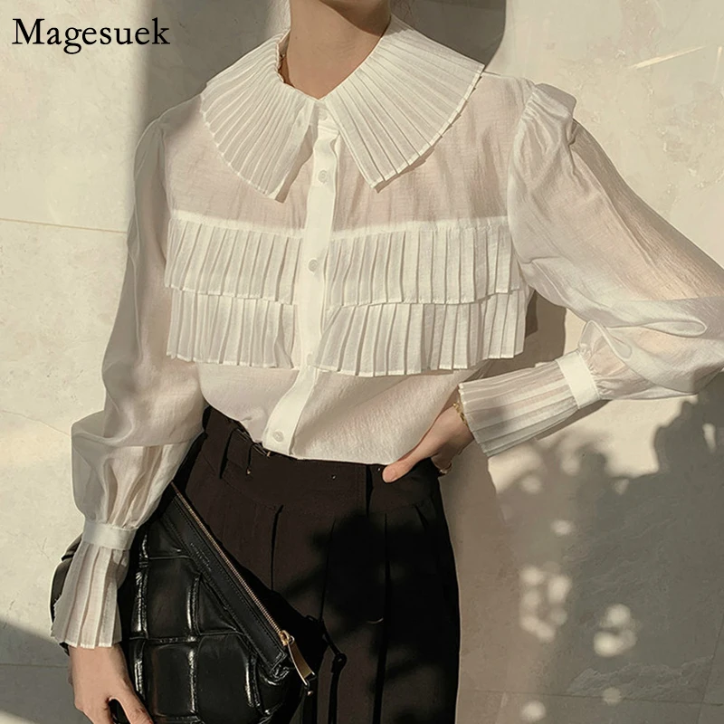 Spring Pleated Shirts For Women Turn-down Collar White Blouse Women Button Korean Style Lantern Sleeve Casual Blouses Tops 13337
Spring Pleated Shirts For Women Turn-down Collar White Blouse Women Button Korean Style Lantern Sleeve Casual Blouses Tops 13337