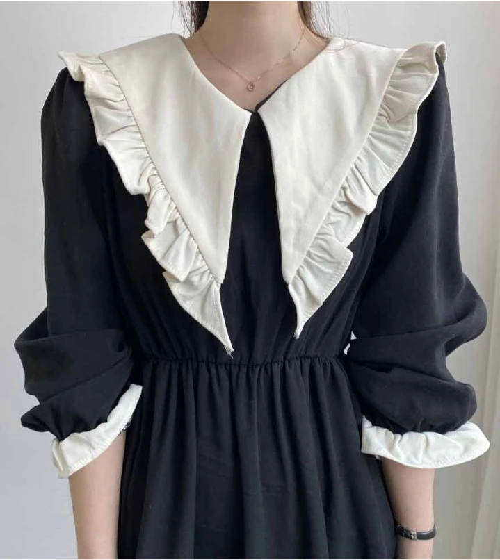 Harajuku Style Women Fashion Patchwork Peter Pan Collar A-line Dress Casual Loose Long Sleeve High Waist Vintage Party Dress
Harajuku Style Women Fashion Patchwork Peter Pan Collar A-line Dress Casual Loose Long Sleeve High Waist Vintage Party Dress