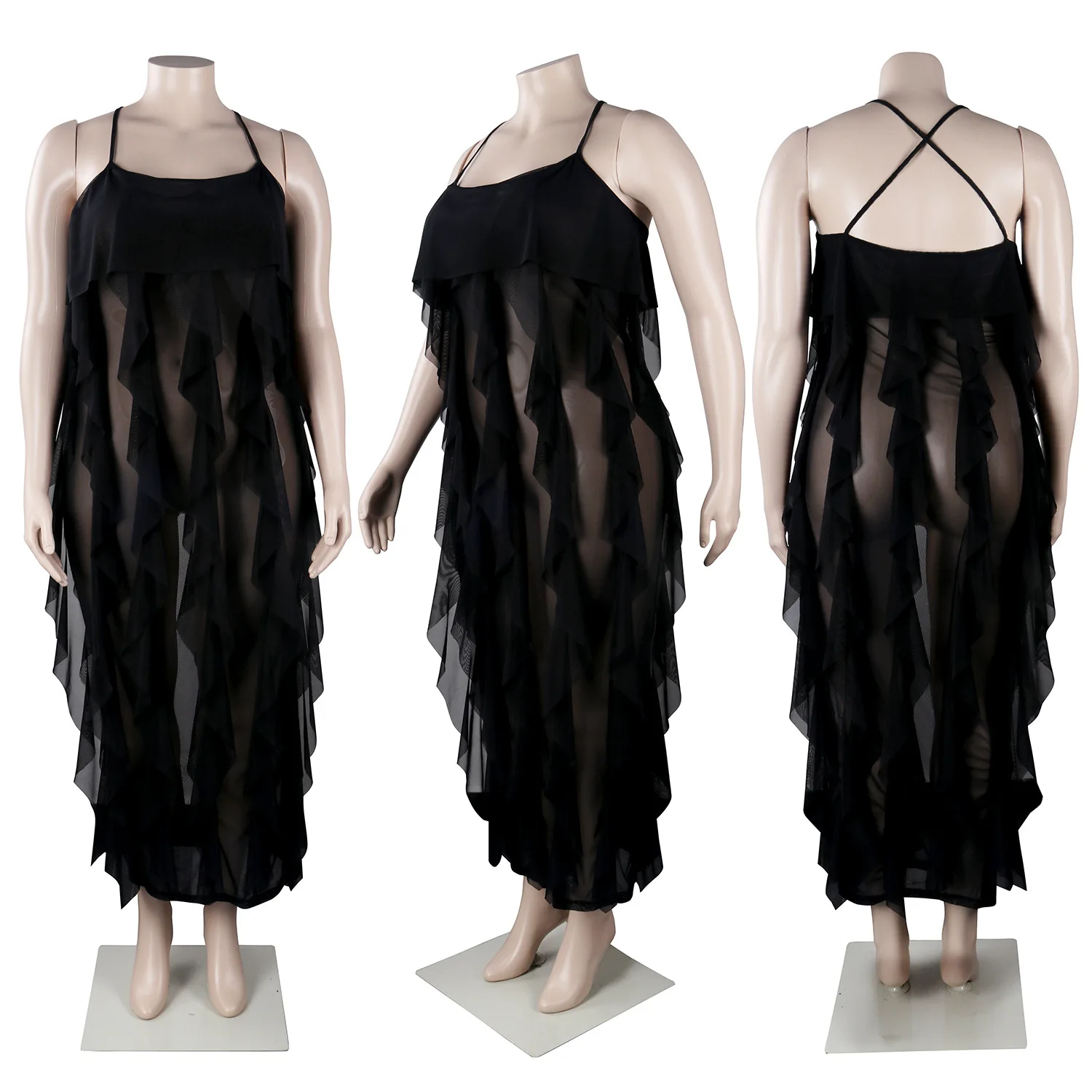 Summer Women Plus Size Mesh Sexy Dress Real Pictures Sleeveless Backless Cascading Ruffles See-through Nightclub Dresses
Summer Women Plus Size Mesh Sexy Dress Real Pictures Sleeveless Backless Cascading Ruffles See-through Nightclub Dresses