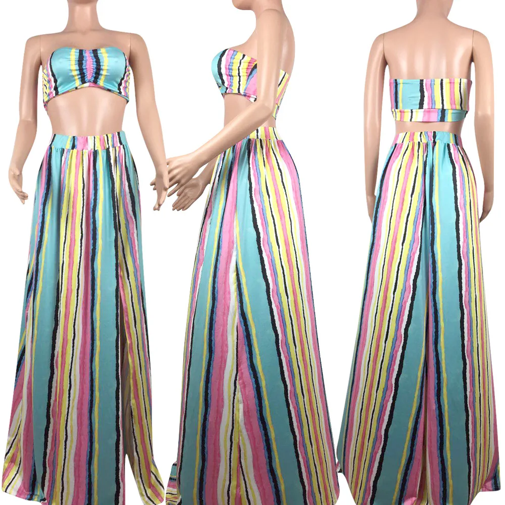 Colorful Vertical Striped Sexy 2 Piece Dress Summer Strapless Crop Top And Summer Bohemia Side Split A-Line Maxi Skirts L5235
Colorful Vertical Striped Sexy 2 Piece Dress Summer Strapless Crop Top And Summer Bohemia Side Split A-Line Maxi Skirts L5235