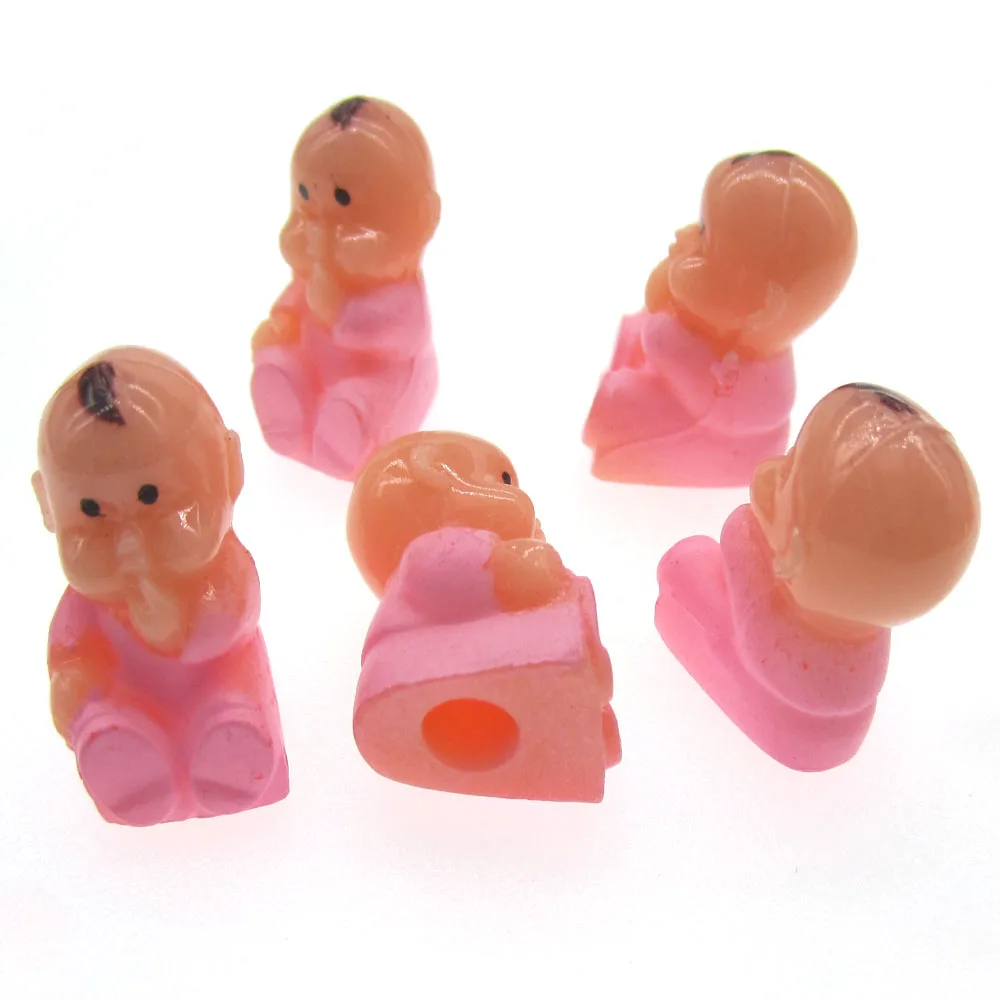 

100Pcs Small pink plastic baby dolls sitting babies baby shower favors supplies for cake top Party DIY Decorations 14 x 25mm