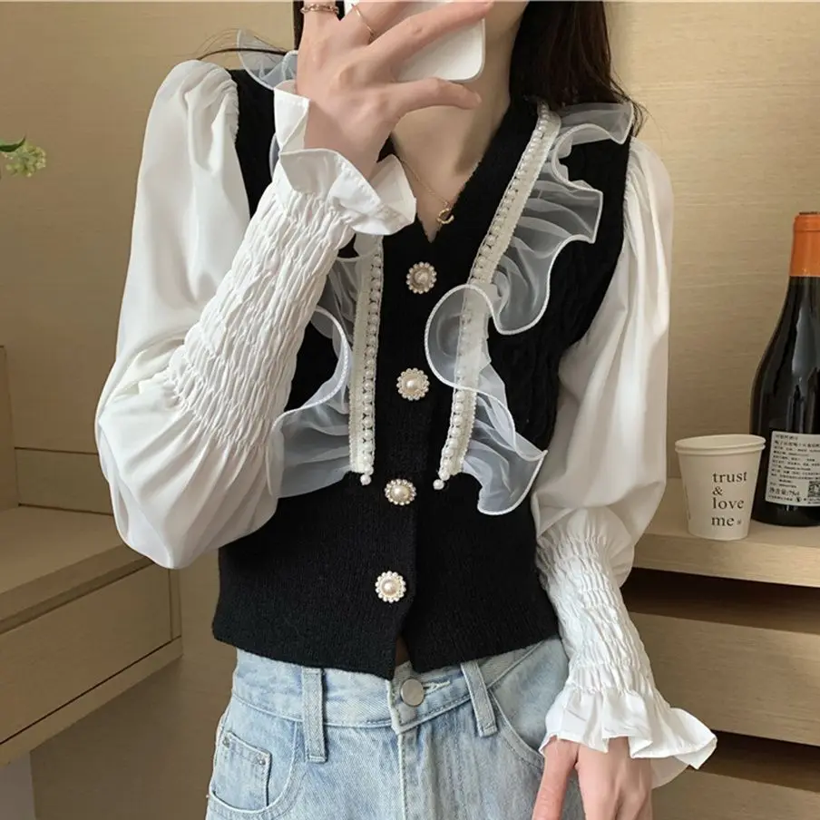 Alien Kitty Patchwork Shirt Sweaters Cardigans Women Sweet 2022 OL Lantern Sleeves Hot Tops Femme Chic Knitted Work Wear Coats
Alien Kitty Patchwork Shirt Sweaters Cardigans Women Sweet 2022 OL Lantern Sleeves Hot Tops Femme Chic Knitted Work Wear Coats