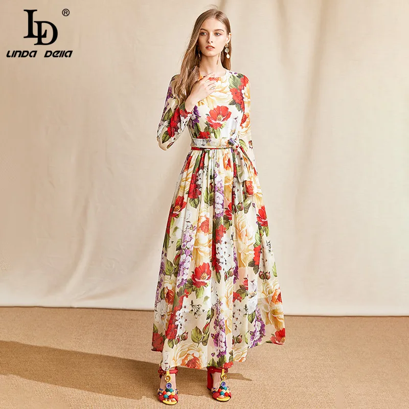 LD LINDA DELLA Summer Fashion Runway Maxi Dress Women Long Sleeve Belted Roses Floral Print Boho Holiday Chiffon Long Dress 
LD LINDA DELLA Summer Fashion Runway Maxi Dress Women Long Sleeve Belted Roses Floral Print Boho Holiday Chiffon Long Dress