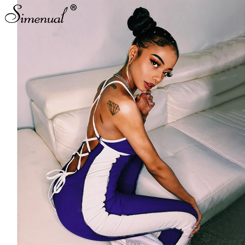 Simenual Backless Lace Up Ribbed Patchwork Jumpsuits For Women Sportswear Athleisure Bodystocking Bodycon V Neck Outfits Summer
Simenual Backless Lace Up Ribbed Patchwork Jumpsuits For Women Sportswear Athleisure Bodystocking Bodycon V Neck Outfits Summer