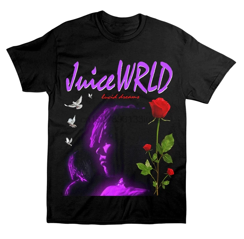 Juice Wrld Lucid Dreams Rose Мужская футболка Черная Праздничная футболка|Мужские футболки| |