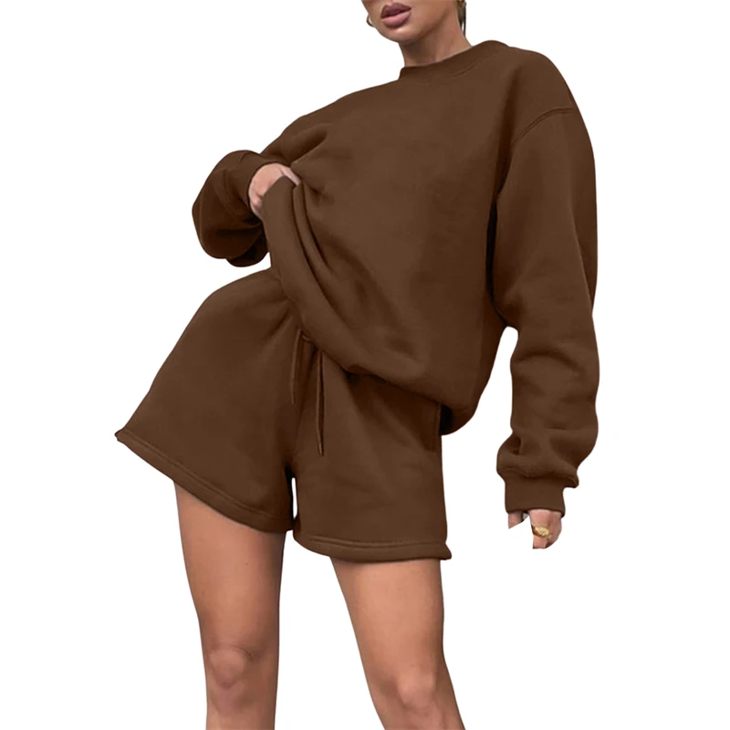 Hirigin Women 2Pcs Women Tracksuit Solid Color O-Neck Long Sleeves Pullover Tops + Drawstring Shorts for Girls, 4 Colors 
Hirigin Women 2Pcs Women Tracksuit Solid Color O-Neck Long Sleeves Pullover Tops + Drawstring Shorts for Girls, 4 Colors