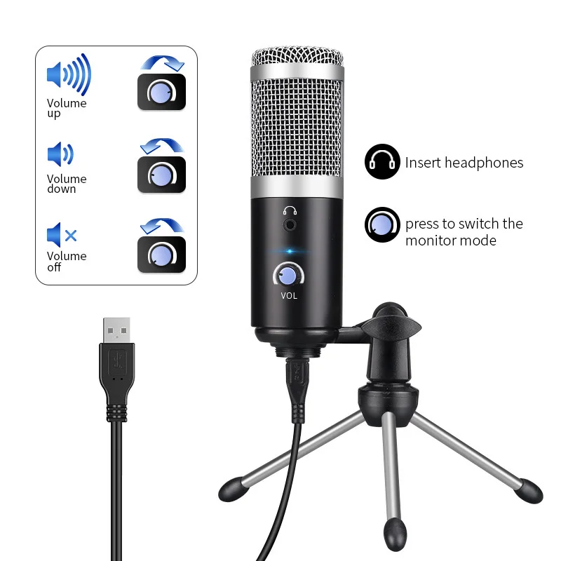 

USB Condenser Microphone Computer Podcast Recording Instrument Performance Live YY Voice Group Chat Microphone