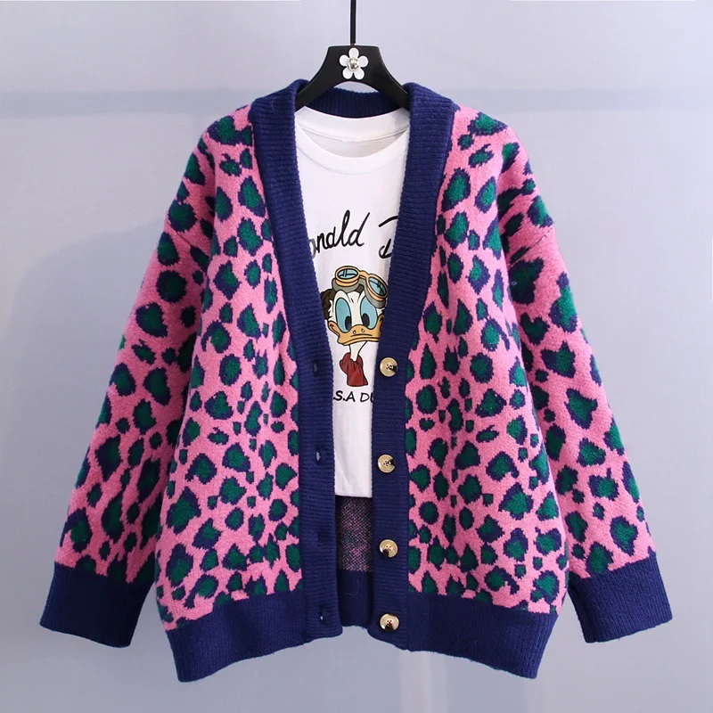 Leopard Print Oversized Sweater Cardigan Long Knitted Jacket V-neck Thicken Warm Korean Loose Long Sleeve Office Jacket Top traf
Leopard Print Oversized Sweater Cardigan Long Knitted Jacket V-neck Thicken Warm Korean Loose Long Sleeve Office Jacket Top traf