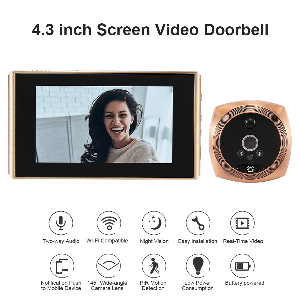 4.3 inch Digital Door Eye Camera Wide Angle Video Photo Peephole Night Vision PIR Motion Detection Electronic Doorbell 
4.3 inch Digital Door Eye Camera Wide Angle Video Photo Peephole Night Vision PIR Motion Detection Electronic Doorbell