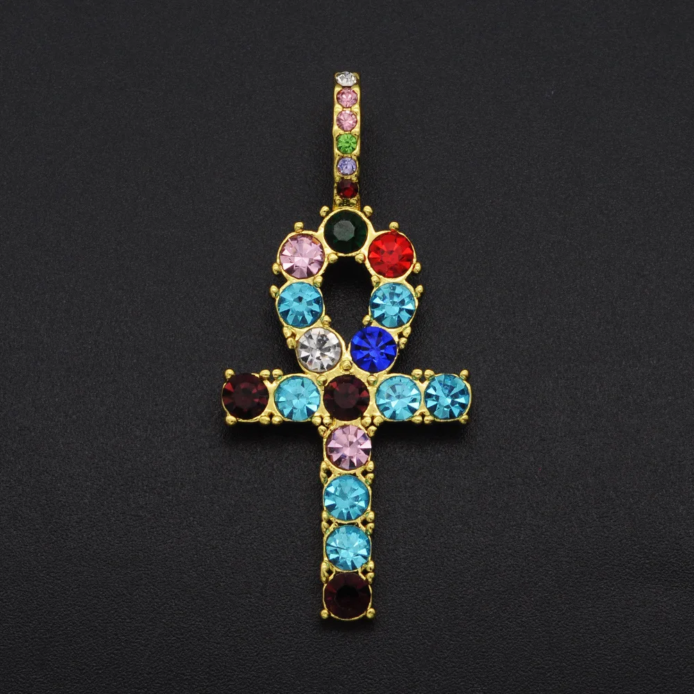 

Hiphop Colorful Ankh Crucifix Pendants Symbol Of Life Cross Charm Cubic Zircon Vintage Religionn Egyptian Jewelry For Men Women
