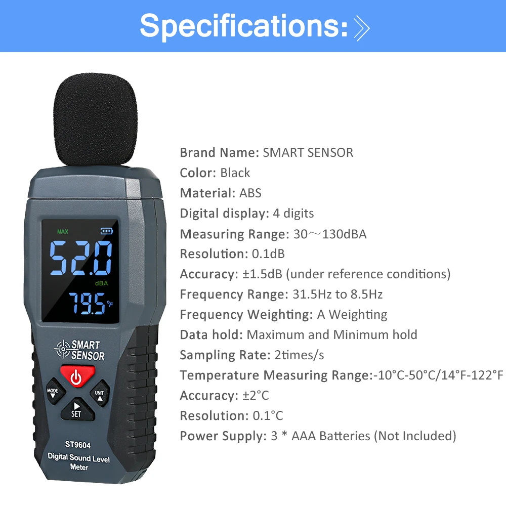 Смарт-датчик цифровой измеритель уровня звука 30-130 дБ децибел метр ЖК-дисплей