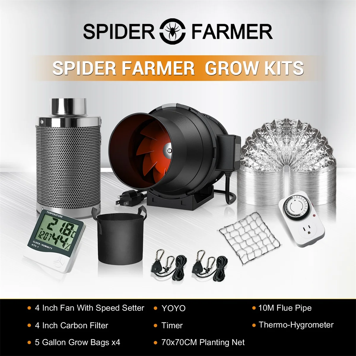 Spider Farmer 4" 200 CFM Inline Grow Tent Air Ducting Carbon Filter Fan Setup
Spider Farmer 4" 200 CFM Inline Grow Tent Air Ducting Carbon Filter Fan Setup