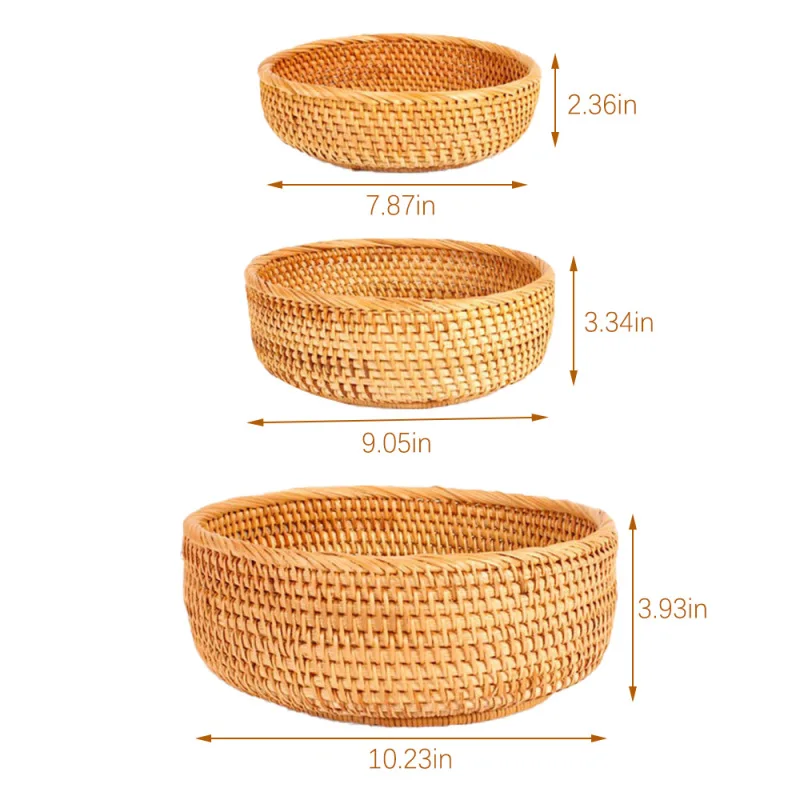 3 Pcs/set Rattan Storage Tray Round Basket Hand-WovenRattan Tray Wicker Basket Bread Fruit Food Breakfast Display 
3 Pcs/set Rattan Storage Tray Round Basket Hand-WovenRattan Tray Wicker Basket Bread Fruit Food Breakfast Display
