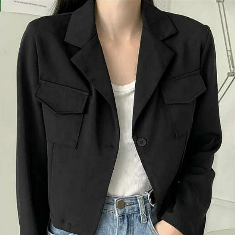 Blazers Women Single Button Modern Fashion Notched Harajuku Pockets Cropped Design College All-match Leisure Temperament Unique
Blazers Women Single Button Modern Fashion Notched Harajuku Pockets Cropped Design College All-match Leisure Temperament Unique