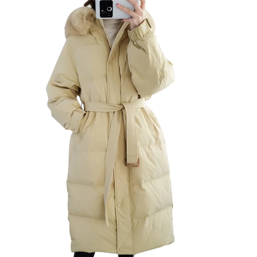 New White Duck Down Coat Women Winter Clothes Fox Fur Collar Down Jacket Hooded Black Warm Plus Size Knee-Length Down Coats Belt
New White Duck Down Coat Women Winter Clothes Fox Fur Collar Down Jacket Hooded Black Warm Plus Size Knee-Length Down Coats Belt