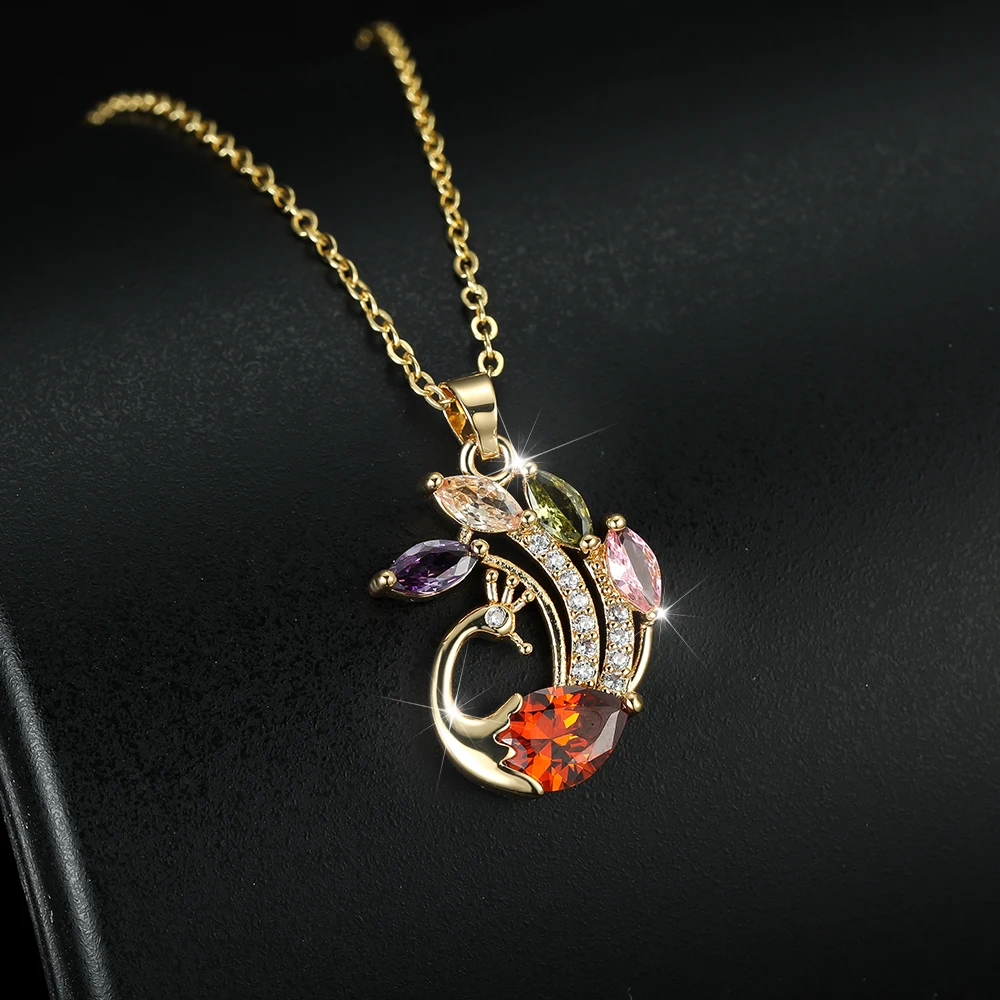 Exquisite Gold Crystal Peacock Pendant Necklace for Women Rainbow Marquise Zircon Swan Necklaces Bridal Wedding Jewelry Gift
Exquisite Gold Crystal Peacock Pendant Necklace for Women Rainbow Marquise Zircon Swan Necklaces Bridal Wedding Jewelry Gift