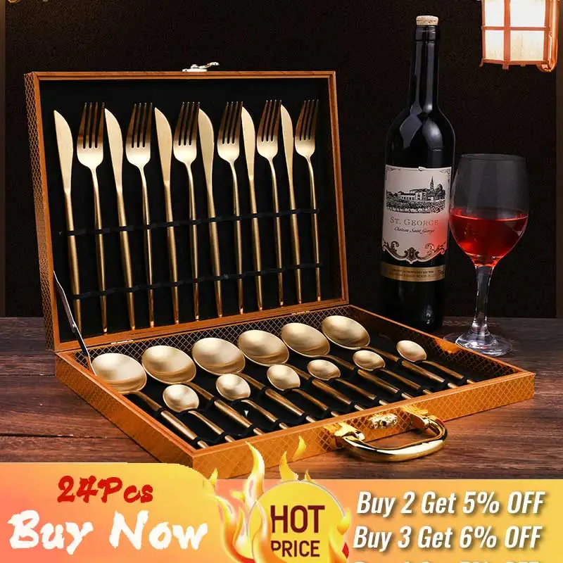 24pcs Luxury Dinnerware Stainless Steel Gold Tableware Knife Spoon And Fork Set Flatware Set Cutlery Set посуда для кухни
24pcs Luxury Dinnerware Stainless Steel Gold Tableware Knife Spoon And Fork Set Flatware Set Cutlery Set посуда для кухни