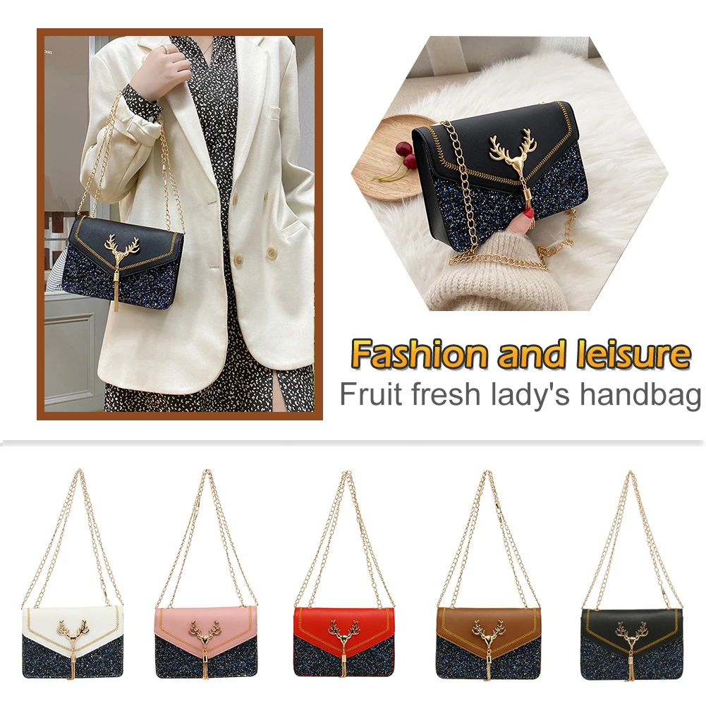 Ladies Chain Shoulder Bags PU Leather Women Handbag Antlers Exquisite Shopping Bag with Contrast Sequin Designed
Ladies Chain Shoulder Bags PU Leather Women Handbag Antlers Exquisite Shopping Bag with Contrast Sequin Designed