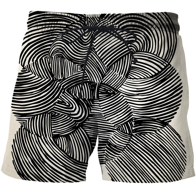 

Мужские летние короткие плавки с 3D принтом, черно-белые полосатые быстросохнущие пляжные шорты, повседневные Шорты Унисекс, одежда 602