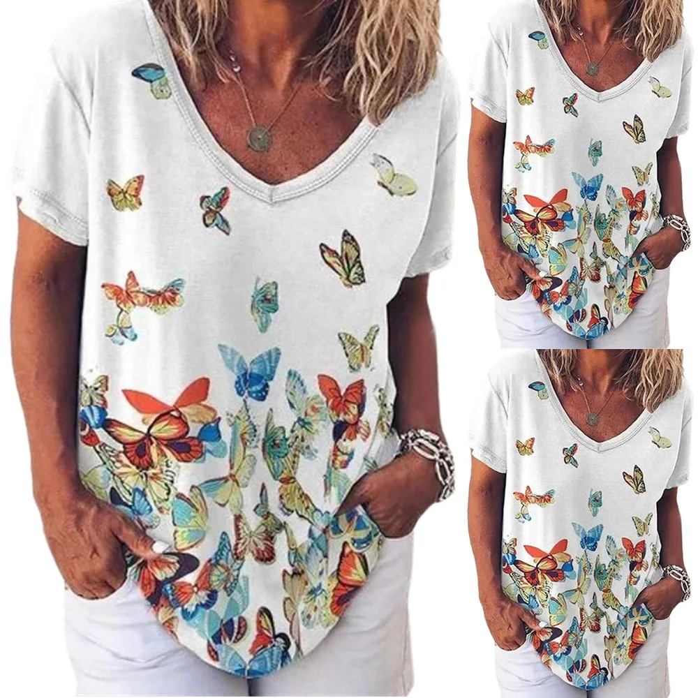 Summer Women Tops Butterfly Print Tshirt Women Clothing V Neck Short Sleeve Casual Tees Tops Harajuku T Shirt Women
Summer Women Tops Butterfly Print Tshirt Women Clothing V Neck Short Sleeve Casual Tees Tops Harajuku T Shirt Women