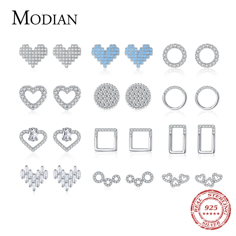Modian 32 Стиль 100% 925 стерлингового серебра сердца прозрачный CZ бирюзовые серьги