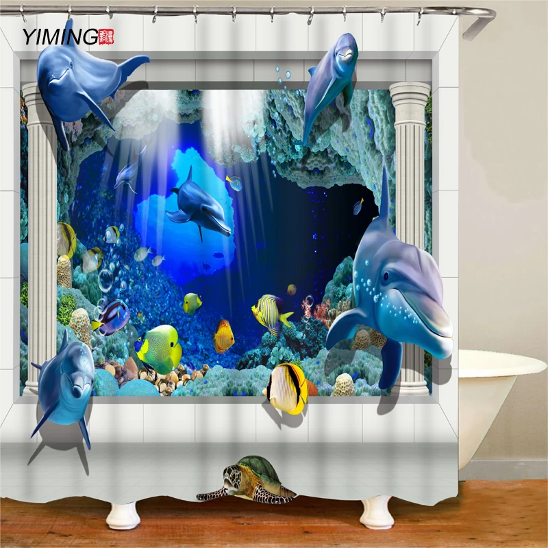 

Занавеска для ванной, водонепроницаемая шторка из полиэстера с 3D-принтом «Дельфин Морская жизнь», украшение для дома, занавеска для ванны с ...