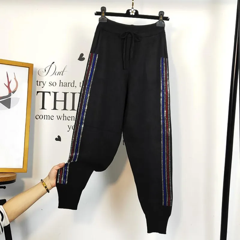 Heavy Work Hot Drilling Knitted Pants Women's Autumn New High Waist Slimming Loose Casual Harem Pants брюки женские s1317
Heavy Work Hot Drilling Knitted Pants Women's Autumn New High Waist Slimming Loose Casual Harem Pants брюки женские s1317