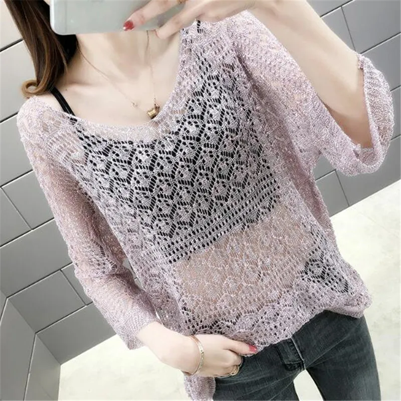 new summer v-neck ice silk t-shirt female pullover knitted jacket loose Korean fashion tops women casual Solid color Sweater 
new summer v-neck ice silk t-shirt female pullover knitted jacket loose Korean fashion tops women casual Solid color Sweater