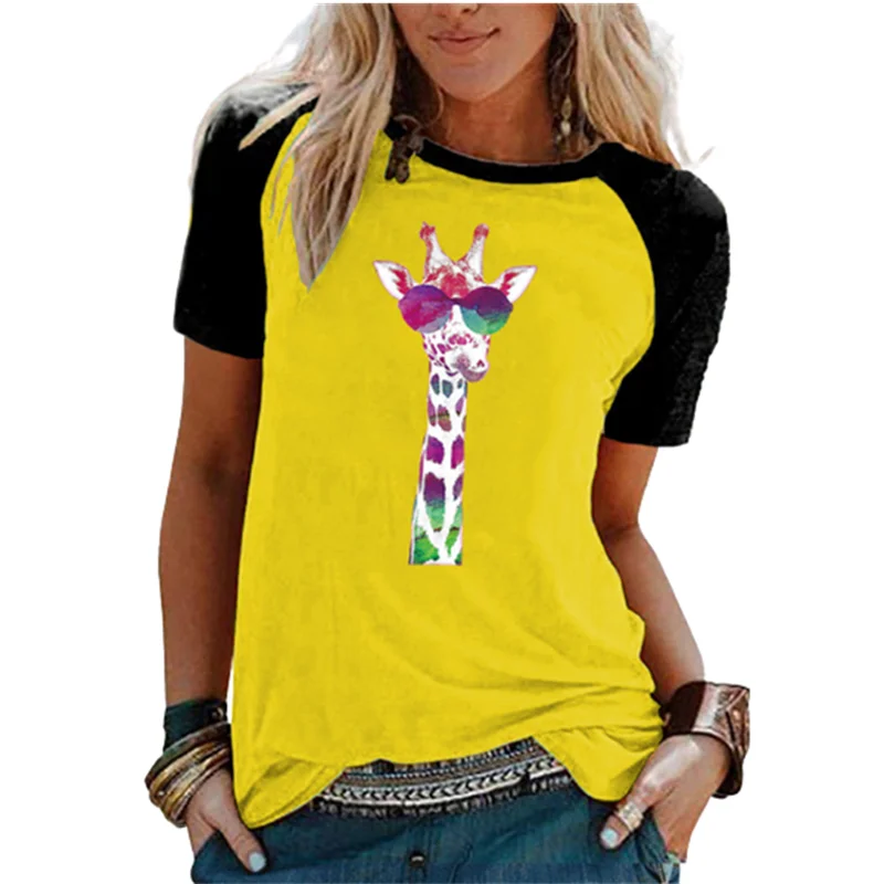 Summer Women T-shirt 2021 New Cartoon Giraffe Pritned Tops Short Sleeve O-Neck Loose Elastic Tops Tee Fashion Lady Streetwear 
Summer Women T-shirt 2021 New Cartoon Giraffe Pritned Tops Short Sleeve O-Neck Loose Elastic Tops Tee Fashion Lady Streetwear