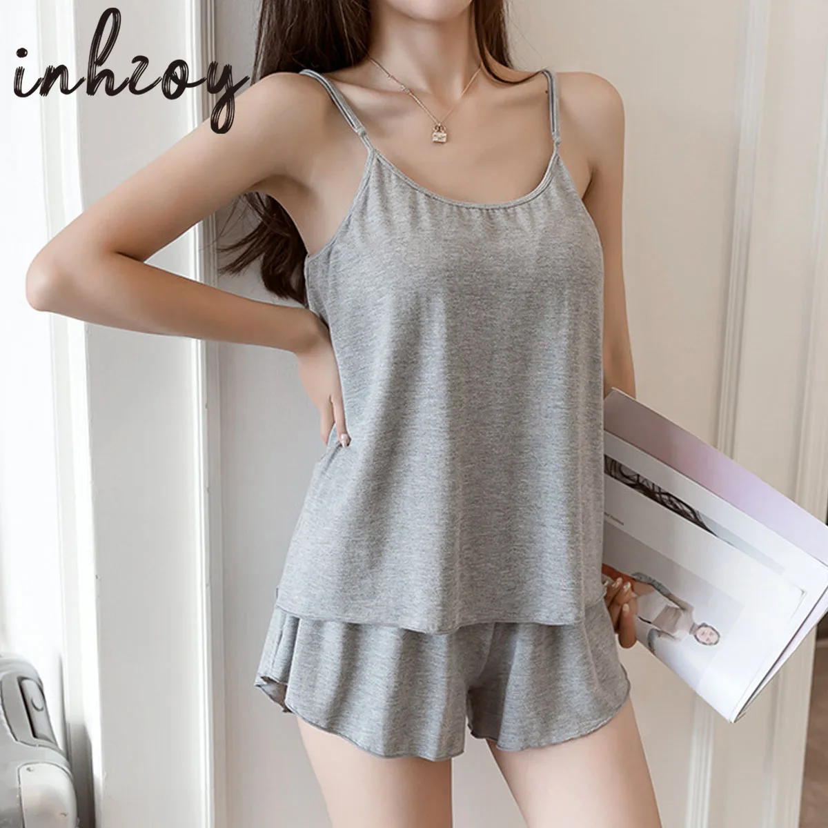 Modal Pyjama For Woman Two Piece Chest Pad Cami Top Shorts Nightgown Pajamas Loungewear Set
Modal Pyjama For Woman Two Piece Chest Pad Cami Top Shorts Nightgown Pajamas Loungewear Set