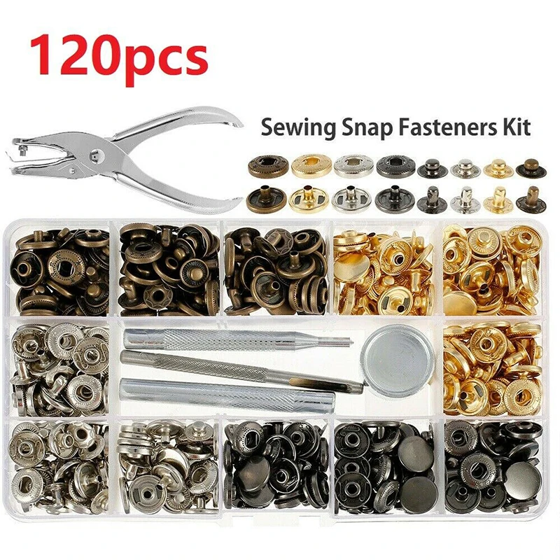 

120 Sets Snap Fasteners Kit 12.5mm Metal Buttons Press Studs Leather Bag Jacket Snap Button Clothes Snaps Installation Tools