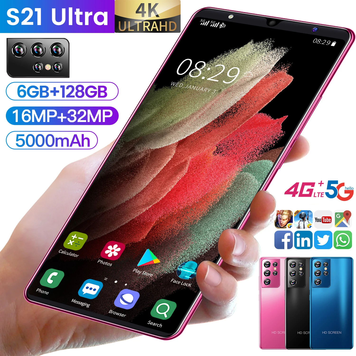 Global Version S21+Ultra 5.8 Inch 5000mAh Fingerprint Face ID Mobile Phone 6GB+128GB 16+32MP Andriod 10 Smartphones Celular
Global Version S21+Ultra 5.8 Inch 5000mAh Fingerprint Face ID Mobile Phone 6GB+128GB 16+32MP Andriod 10 Smartphones Celular