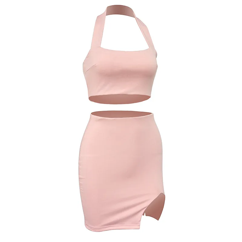 Adora Sexy Women Party Dress Sets Sleeveless Halter Camisole + Slit Short Skirts Pink Solid Slim Nightclub Party Outfits
Adora Sexy Women Party Dress Sets Sleeveless Halter Camisole + Slit Short Skirts Pink Solid Slim Nightclub Party Outfits